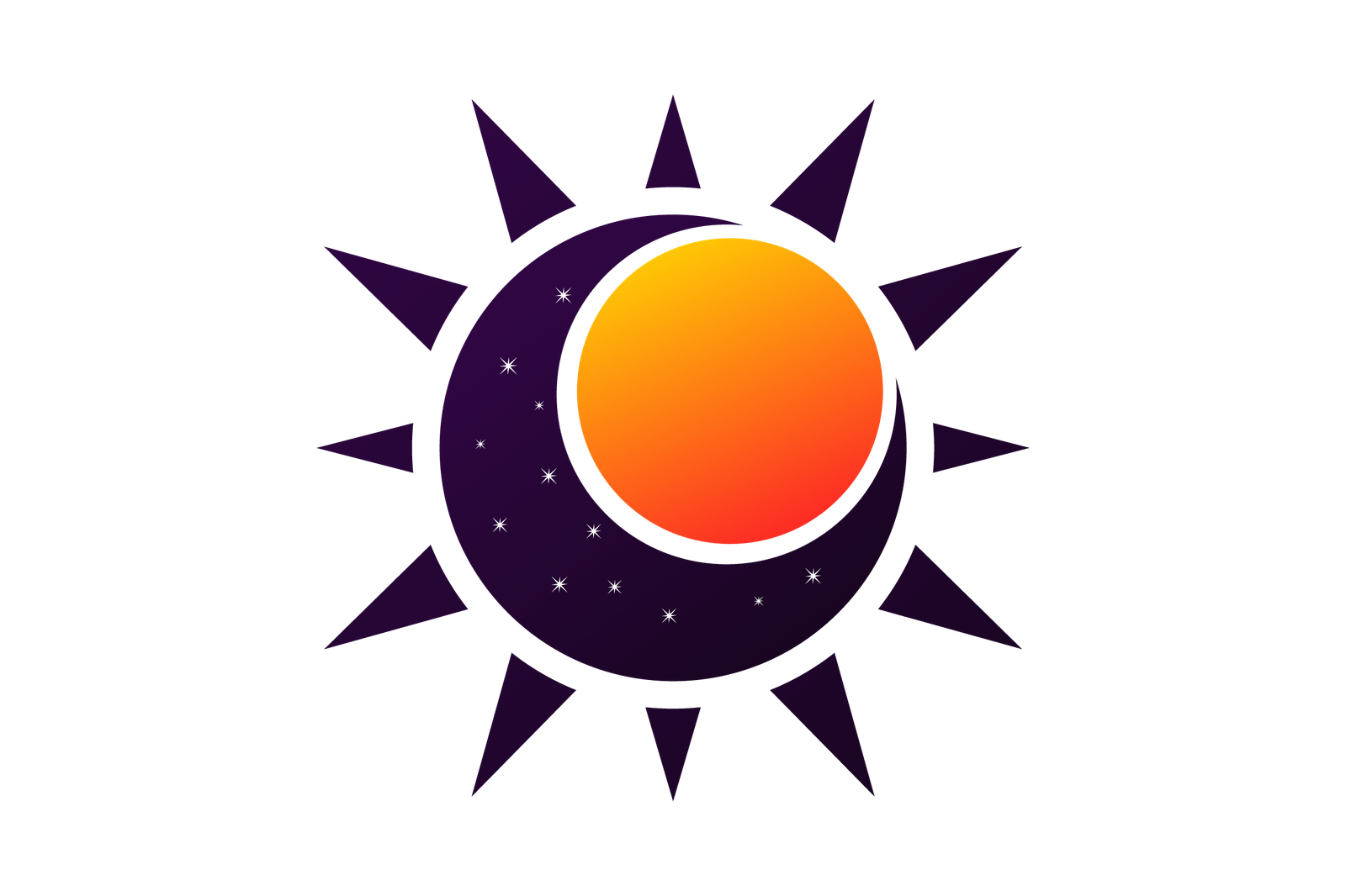 An orange sun and a purple moon fuse together.